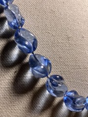 RARE ART DECO CZECH PRESSED GLASS BEAD NECKLACE C.1920 26” BLUE SWIRL