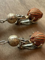 Lot Of 2-Vintage Dangle Drop Orange Clip on Earrings Stamped Japan