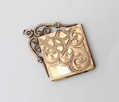 Antique 10k Victorian Square Rolled Gold Etched Filled Locket Photo Pendant Fob