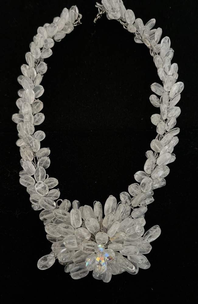 Vintage Artisan Hand Wired Frosted Glass Bead Necklace/Brooch Set
