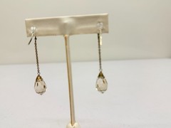 Vintage Earrings Drop Dangle Silver Tone faceted Crystal Briolette Stones Long