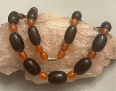 Vintage-Root Beer/Cherry Cola/Amber Orange-Carved Horn-Oval Bead-28 in Necklace
