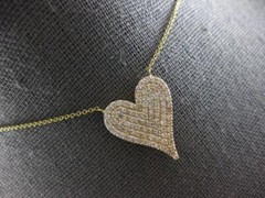 LARGE .99CT DIAMOND 14KT YELLOW GOLD 3D PAVE CLASSIC HEART SHAPE LOVE NECKLACE