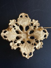 Gold Tone Floral Brooch Earrings Set Statement Purple Blue Green Dangle Drop
