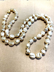 Vintage Glass Pearl Necklace Rhinestone Clasp 32” Estate Knotted