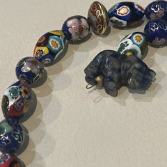 Italian Milifiore Oval Multicolored, Cloisonné & Carved Animals Bead Necklace