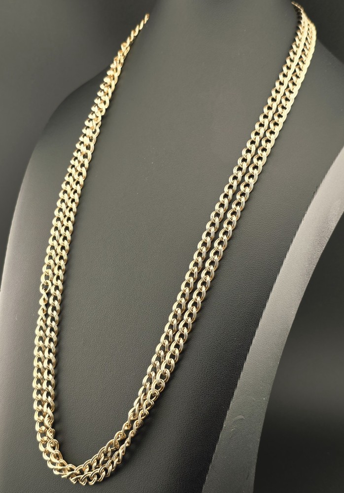 Vintage 12k Gold Filled Star Art 54″ Guard Muff Chain Statement Necklace 55 gram