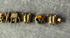 Slide Charm Bracelet Gold Tone Artist Painter Theme Paint Palette Easel Brushes