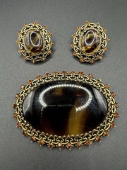 Vintage European Glass Rhinestone Brooch Pin Clip Earrings Glass AS IS READ