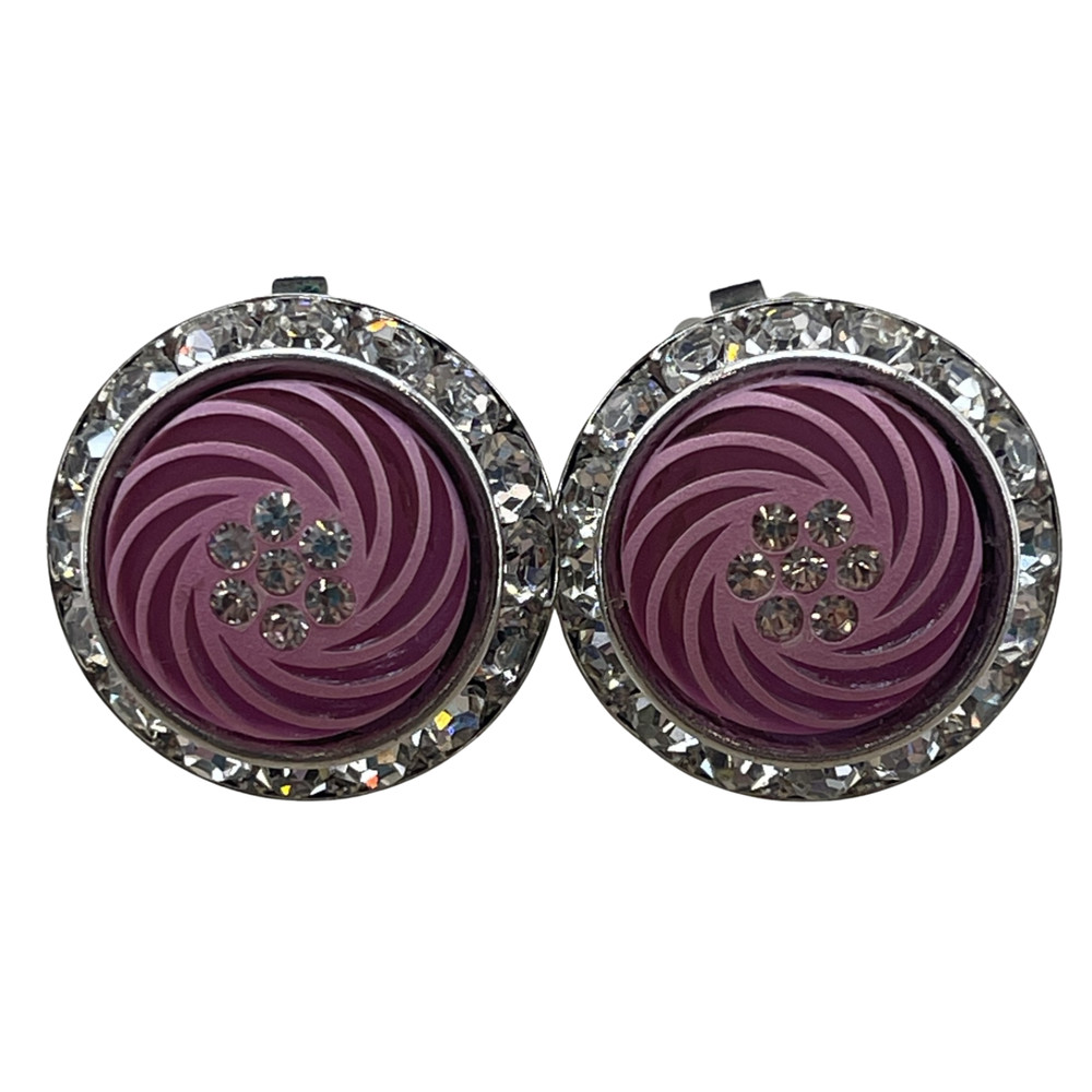 Vintage CORO Pink Swirl Flush Clear Rhinestone Statement Clip-On Earrings Signed
