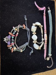 Vintage to now lot of 4 stone wood leather cloth beaded bracelets