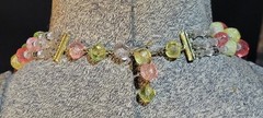 Vintage W. Germany Pink Lime Green Lucite Plastic Triple Strand Choker Necklace