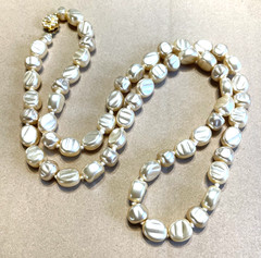 Vintage Glass Pearl Necklace Rhinestone Clasp 32” Estate Knotted