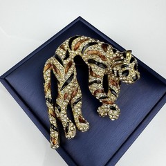 Vintage 1960’s Signed CINER Tiger Large Brooch Enamel Stripes Rhinestone