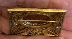 Vintage Silver Vermeil Filigree Aventurine Goldstone Brooch Pendant Handcrafted