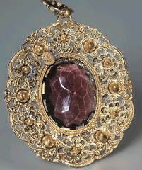 Vintage West Germany Ornate Flower Rhinestone Filigree Necklace Purple Amethyst