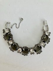 JULIANA Large Smoky Oval Glass Clear & Gray Rhinestones 5 Link Bracelet GORGEOUS