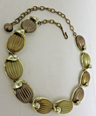 Vintage KARU ARKE Gold Tone Tan & Light Brown AB Rhinestone Link Collar Necklace