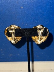 Vtg Shell Shaped Creamy Beige Clip-on Earrings w/ Faux Pearl & Rhinestones