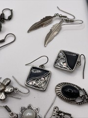 Earrings Large Lot Art Nouveau Style Vtg Costume Jewelry Silver Tone Estate