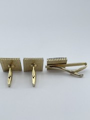 Cufflinks and Tie Clip Set concave glass rectangle gold tone