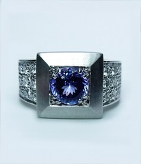 Giant 18g Vintage 2.3ct Gem Tanzanite Colorless Diamond Ring 18K White Gold Heav