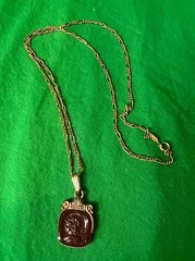 Vintage Carnelian Intaglio Pendant Necklace Monet Gold Roman Cameo