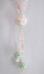 VINTAGE ROSE QUARTZ AVENTURINE KNOTTED BEAD LARIAT TASSEL NECKLACE ASIAN EXPORT