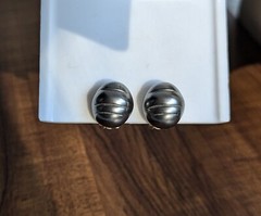 Vintage Gun Metal Grey Black Dome Cushion Button Larva Quilted Clip Earrings