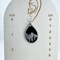 Vintage Mountain Scene Teardrop Earrings Silver Black Nature Outdoorsy Boho