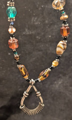 vintage handmade Boho Chic Beaded Necklace with Silver/cooper-Tone Accents