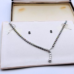 B David Vintage 1950s Aurora Borealis Rhinestone Necklace Earring Set with Box