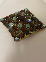 Vintage Large Juliana Style Dark Amber Silver & Grey Glass Open Back Pin Brooch