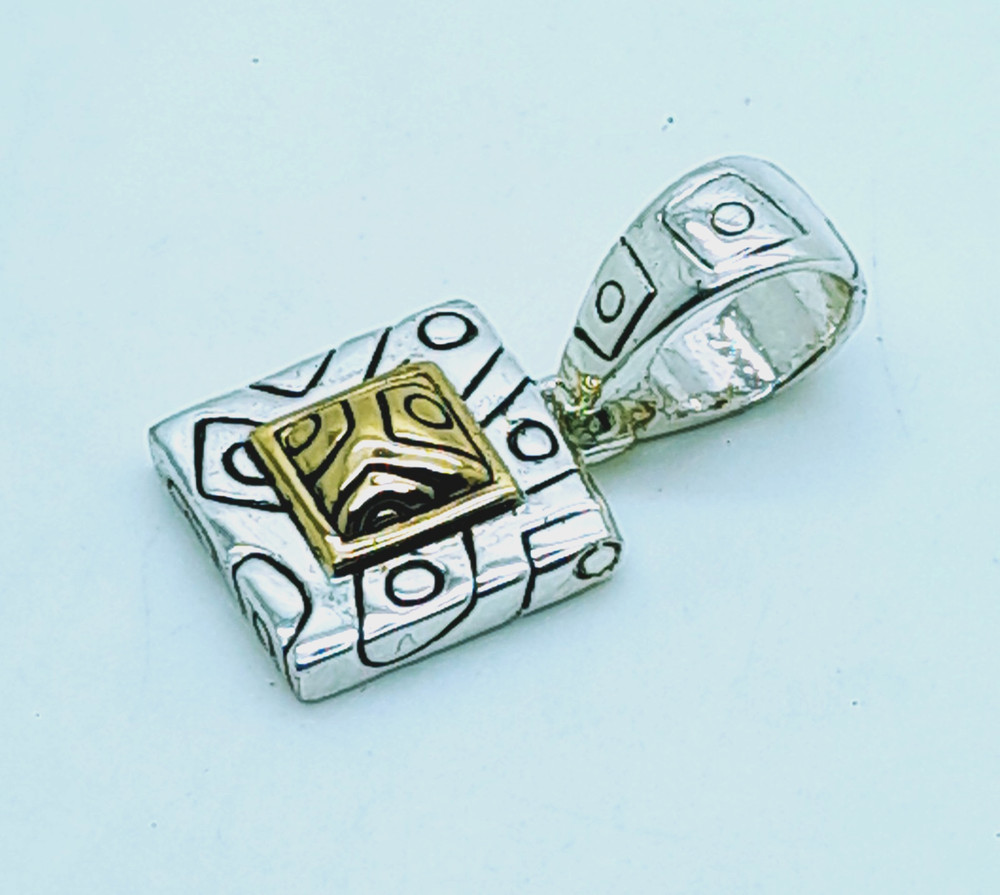 Vintage unique style Two Tone square shape Pendant charm fashion jewelry