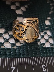 S Coventry Empress Dragon’s Breath Goldtone Faux Fire Opal Filagree Ring Sz 7.25