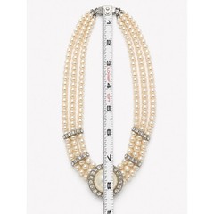 Vintage Multi-Strand Faux Pearl Statement Necklace Rhinestone Cabochon Chunky