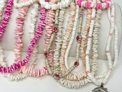 Vintage Y2K 90s Puka Shell Heishi Necklace Lot Pink Surfer Girl Hawaiian Beach