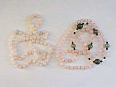 Light Pink Quartz & Green Stone (2) Single Strand Necklace Knotted Bead No Clasp