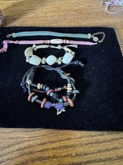 Vintage to now lot of 4 stone wood leather cloth beaded bracelets