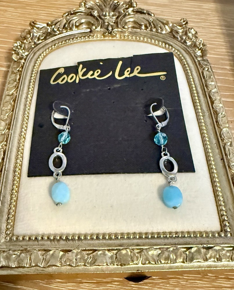 Vintage Cookie Lee Pierced Earrings With Faux Turquoise Beads NWT