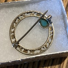 Antique Edwardian 10K White Gold BELAIS French Aquamarine Circle pin 2 Grams