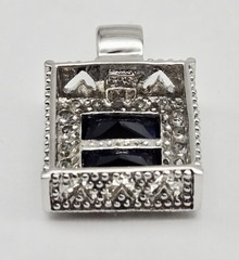 Sterling Silver FAS 925 Pendant – Square Blue Sapphire Glass & CZ Halo – 4.1g