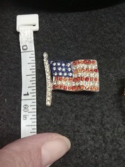 Rafaelian Multicolor Rhinestone Gold Tone American Flag Pin Brooch + Smaller Pin