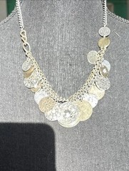 VTG Multi Disc Silver Gold Copper Tone Coin Shaped Charms Necklace 9”