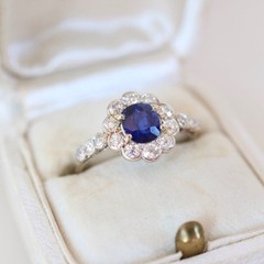 Art Deco Lab Created Diamonds ring with blue sapphire 14k White Gold Finish Ring