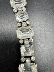 Vintage Eisenberg Crystal Rhinestone Sterling Silver Clasp Heavy Bracelet 7.5”