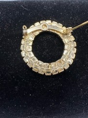 Vintage Double Circle Pin AB Crystals Clear Aqua Color Gold Plated Vtg Clasp
