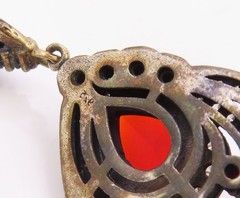 925 Sterling Silver Vintage Red Topaz Cubic Zirconia & Ruby Pendant PT6287