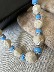 Vintage Blue Plastic & Faux Stone Lucite Bead Long Necklace Jewelry 40”