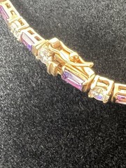 Vintage 925 FAS Gold Tone Amethyst CZ Tennis Bracelet 7.75”